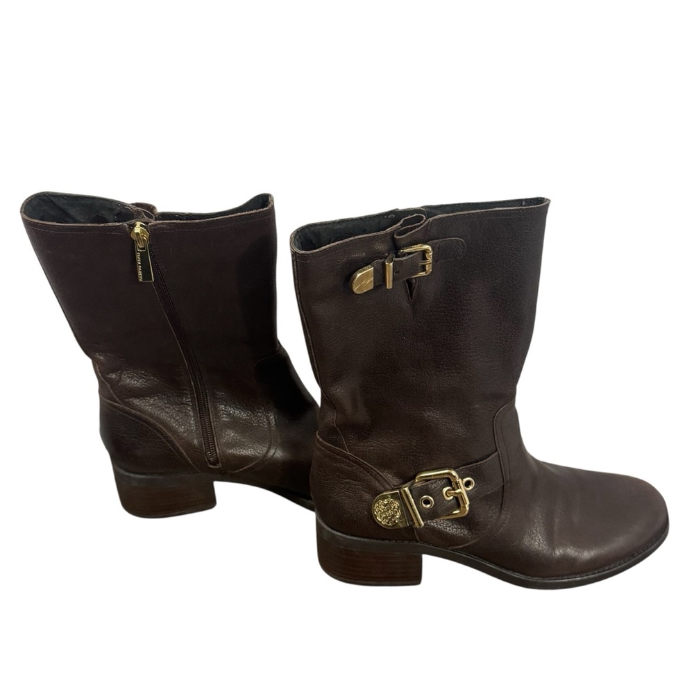 Vince Camuto Dark Brown Heeled Boots with Gold Accents - Picture 2 of 7
